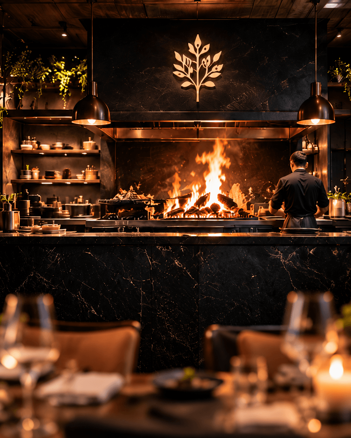 Open fire kitchen